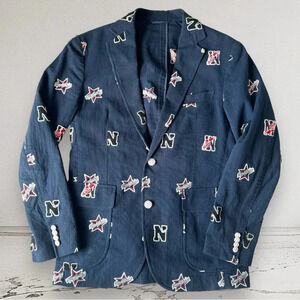 NEW YORKER by KEITA MARUYAMA Men’s Blazer Navy Corduroy Allover NY Patch Size 36